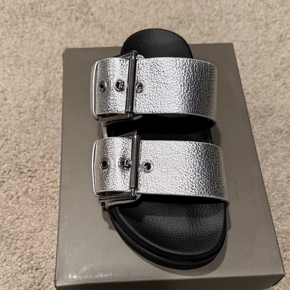 Allsaints Sian Silver Double-Buckle Sandals